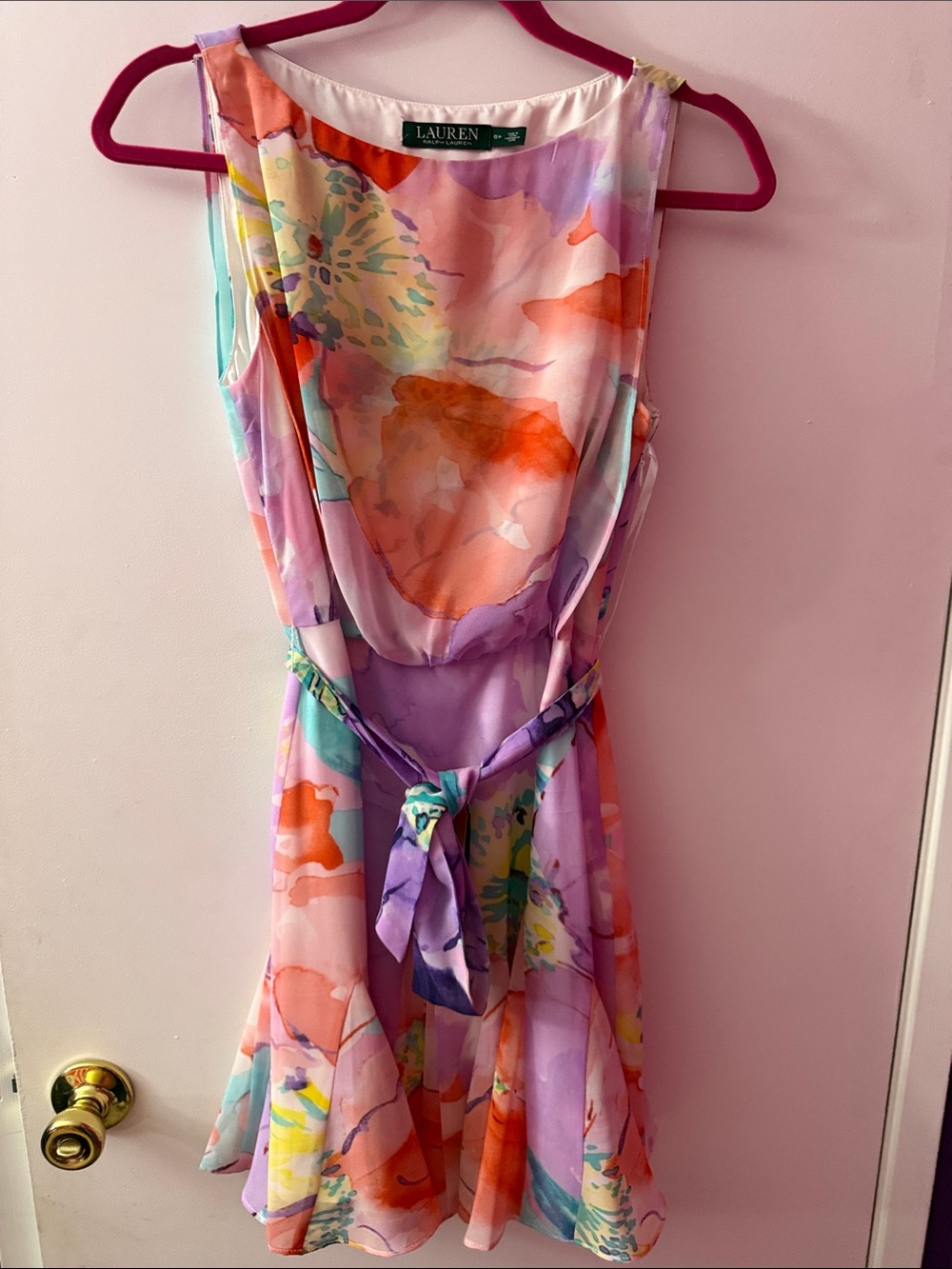 Ralph Lauren Pastel Floral Tie-Waist Mini Dress in Lavender, Coral, Mint
